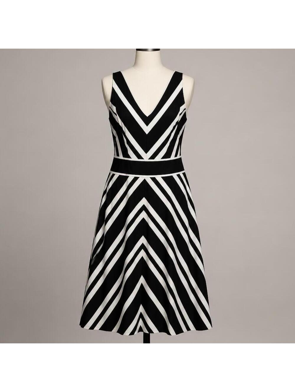 White House Black Market Black and White Striped Sleeveless Dress Size 14